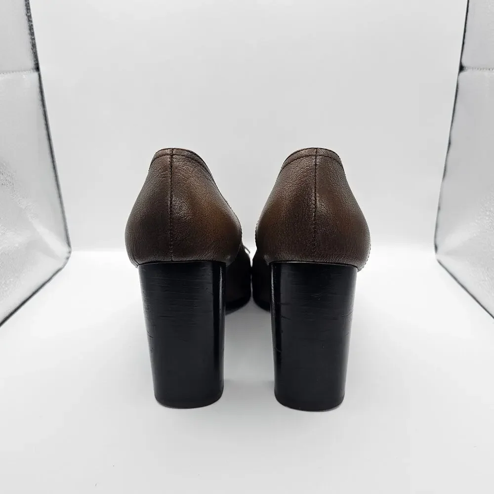 Miu Miu Vintage 90s Brown Leather Lace Up Corset Square Toe Pump Heels 40 9